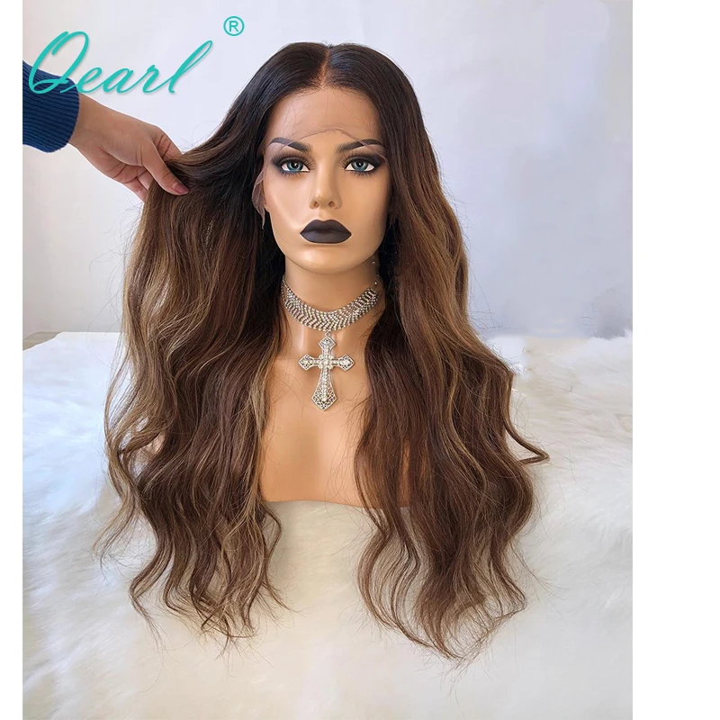 

Human Hair Full Lace Wig With Baby Hair Ombre Highlights Body Wave Glueless Brazilian Remy Hair Wigs For Women Pre Plucked Qearl
