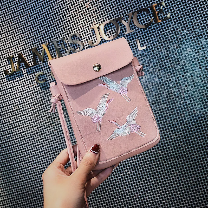 

Universal PU Leather Crossbody Bag For Women Crane Printing Women Phone Pouch Girls Shoulder Coin Purses Handbags Wallet Pocket