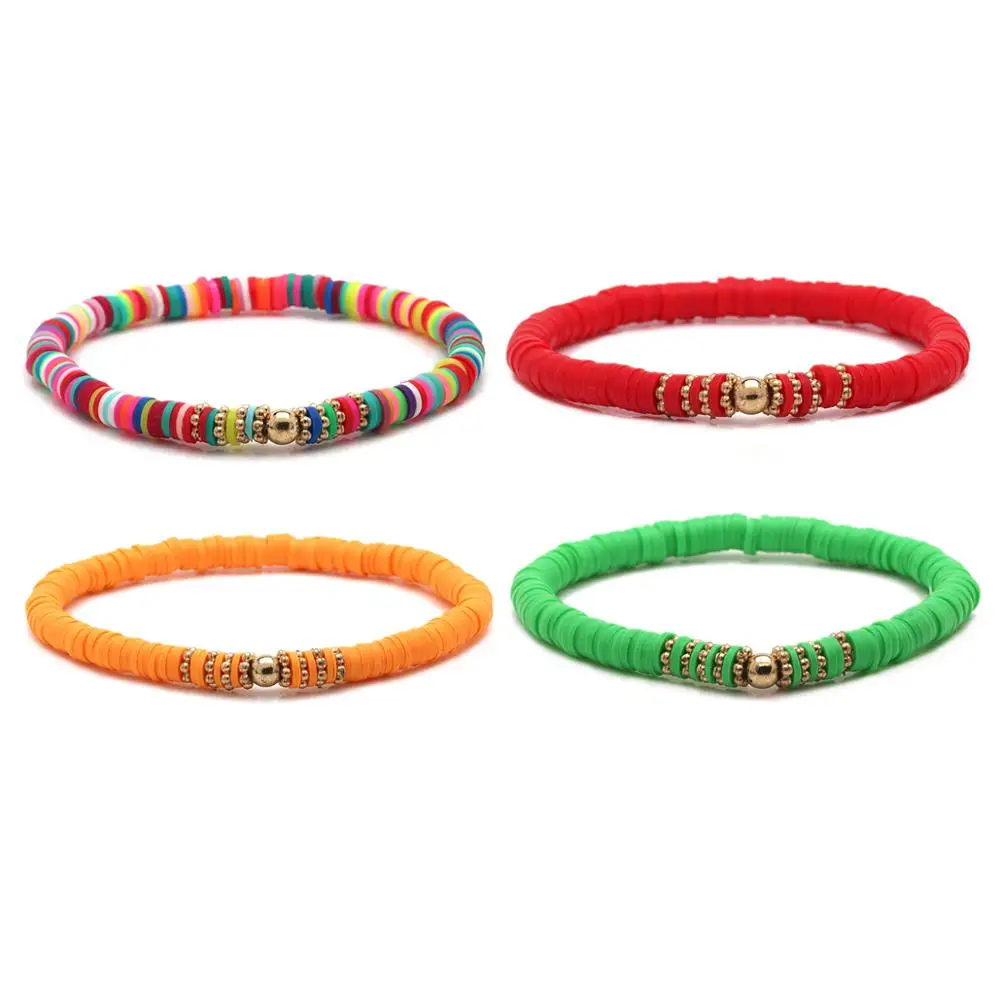 5mm Polymer Clay Disc Heishi Ball Bead Stretch Bracelet Women Girl Multi-color Button Red Black Orange Blue White Jewelry | Украшения и