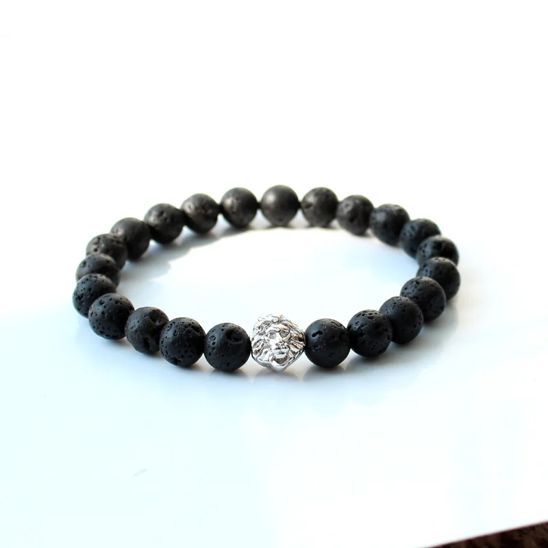 Lava stone beads Lion bracelet Men jewellery beaded bracelets for women mens jewelry bracciali pulseras hombre bracelete | Украшения и