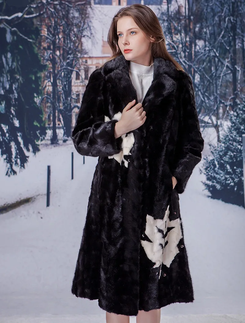 Роскошное пальто из натурального меха норки Женская осенне-зимняя верхняя