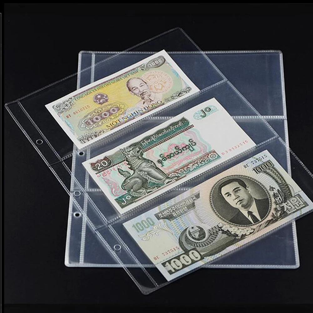 

10Pcs Money Banknote Paper Money Album Page Collecting Holder Sleeves 3-slot Loose Leaf Sheet Album Protection New Arrive