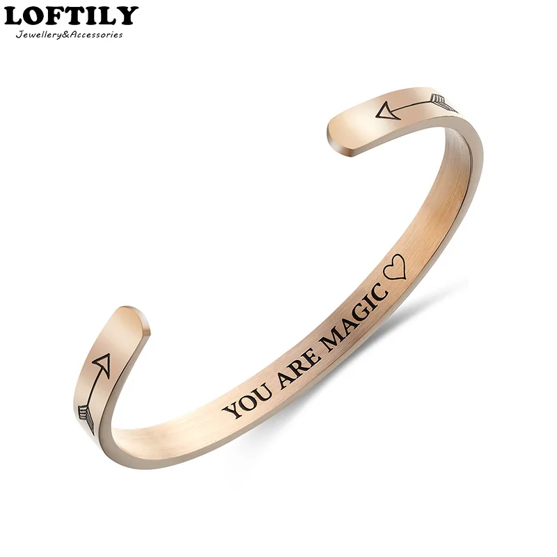 

6mm Stainless Steel Cuff Bracelet Bangles Jewelry Gift for Man Women Lover Jewelry Engraved You are Magic Mantra Bracelet
