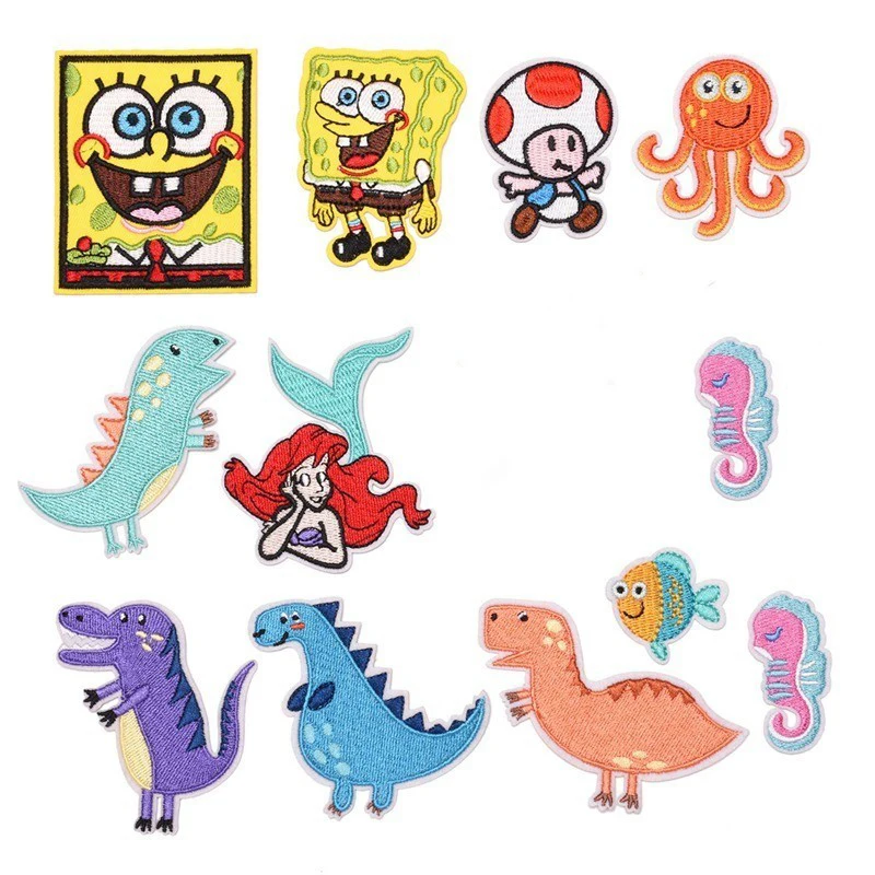 Милый динозавр ребенок мультфильм Вышивка Патчи железо на Spongebob Осьминог значки Швейные океан животное, гиппокампус наклейки