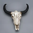 Смола Longhorn корова череп голова настенное украшение 3D животных скульптура дикой природы фигурки ремесла рога для домашнего декора
