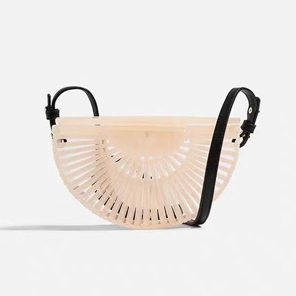 pink pu strap Акриловая корзинка вечерняя сумочка-клатч женская открытая каменная узор полулуна акриловая пляжная сумочка бисером сумка на плечо праздничная - Цвет: pink pu strap