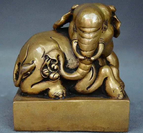 Collect Chinese Bronze Feng Shui Animal Wealth Elephant Statue Seal Stamp Signet | Дом и сад