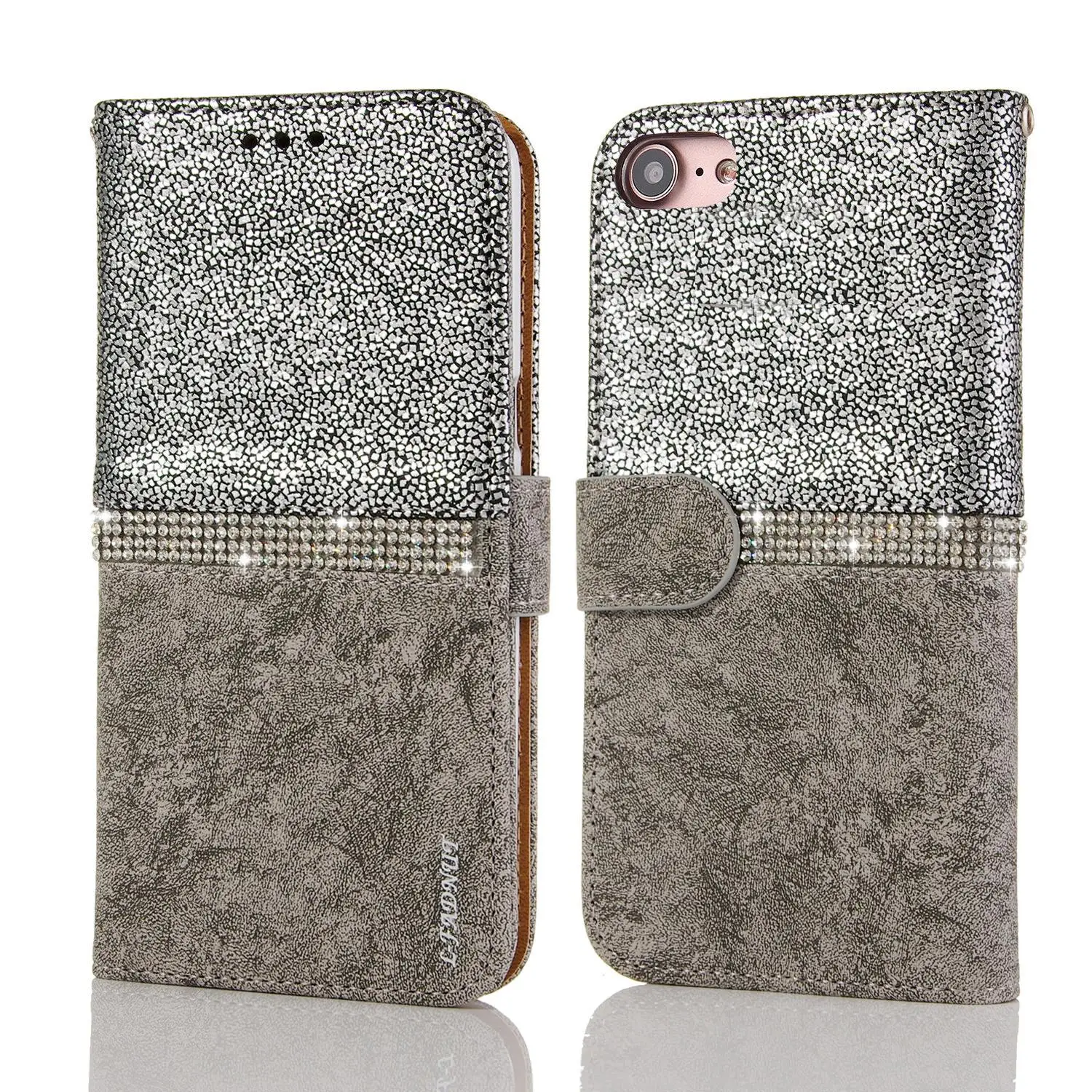 silver LAPOPNUT роскошные стразы чехлы для телефонов samsung Galaxy S9 Plus S10 S10e S8 S7 Note10 5G Edge кожаный бумажник откидной Чехол с подставкой - Цвет: silver