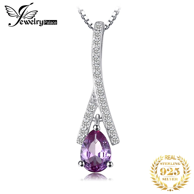 

JewelryPalace Water Drop Created Alexandrite Sapphire 925 Sterling Silver Pendant Necklace for Women Gemstones Choker No Chain
