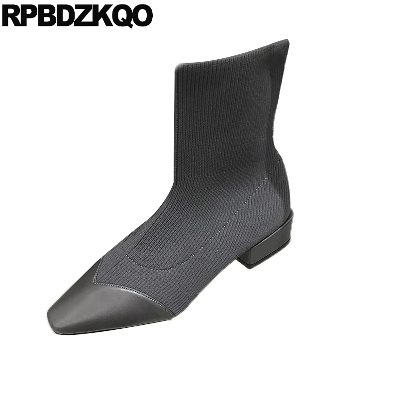 Ботинки женские короткие вязаные квадратный носок квадратная подошва без