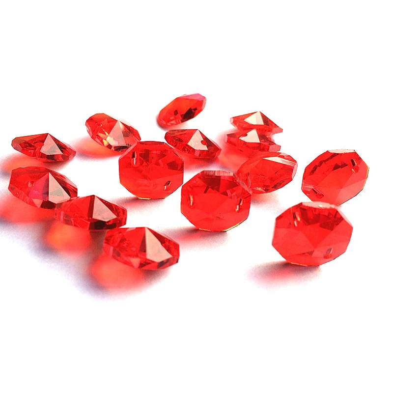 Фото 14 мм красные хрустальные призмы восьмиугольные бусины подвесные для украшения