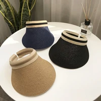 2021 new straw woven sun hat summer sunscreen empty top hat foldable peak cap outdoor beach hat riding uv protection female hat