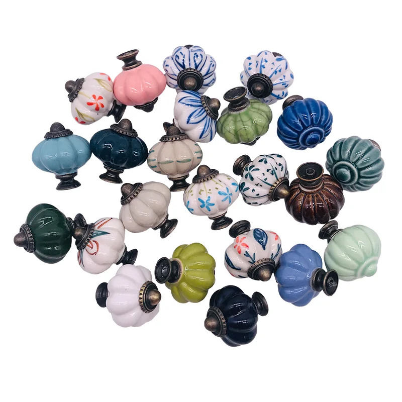 34 мм Тыква керамическая + цинка Кабинет ручки в винтажном стиле кухонный шкаф