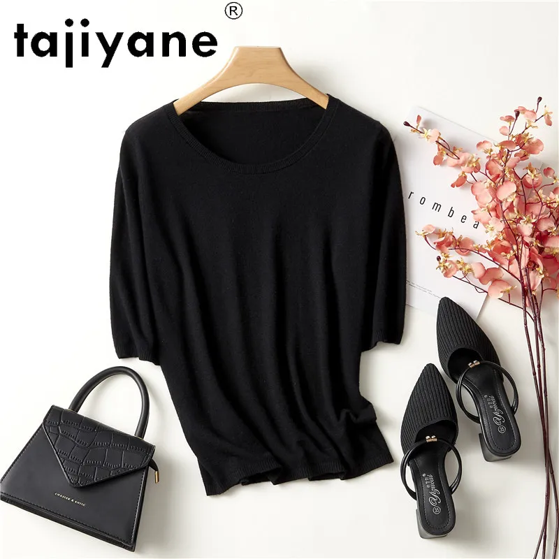 

Tajiyane Sweaters for Women Autumn 2020 100% Wool Knitted Pullover Sweater Woman Clothing Half Sleeve Clothes Pulls Femme TN969