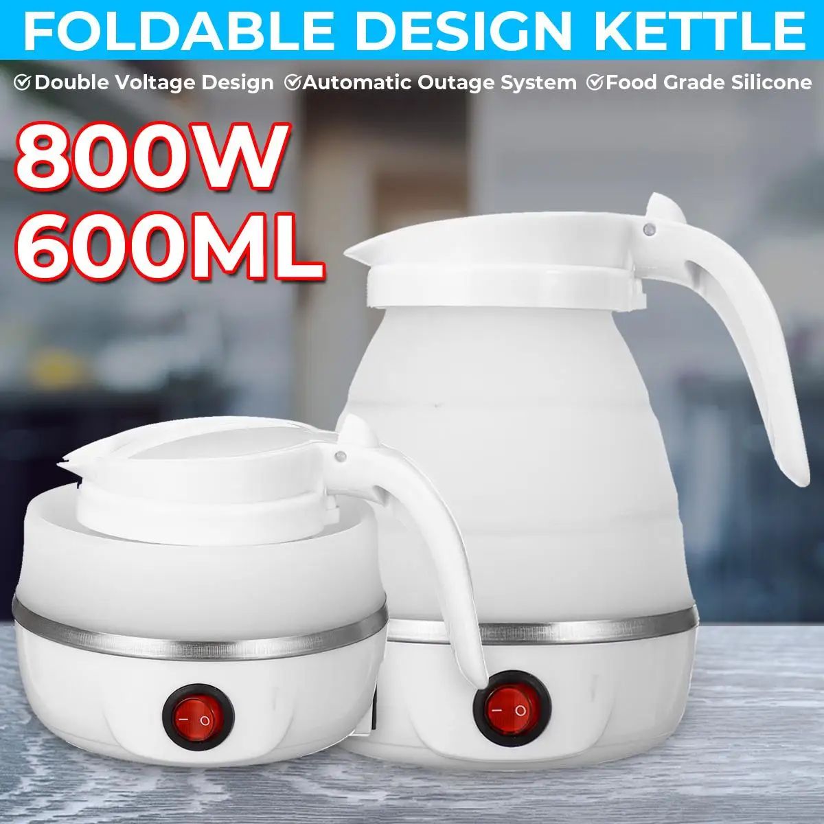 

800W 600ml Portable Foldable Electric Kettle Silicone Mini Small Electric Kettles Travel Water Boiler Camping Kettle