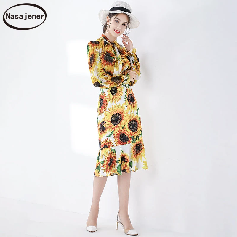 Новинка осени 2019 Модный женский комплект с принтом подсолнуха Милая юбка феи| |