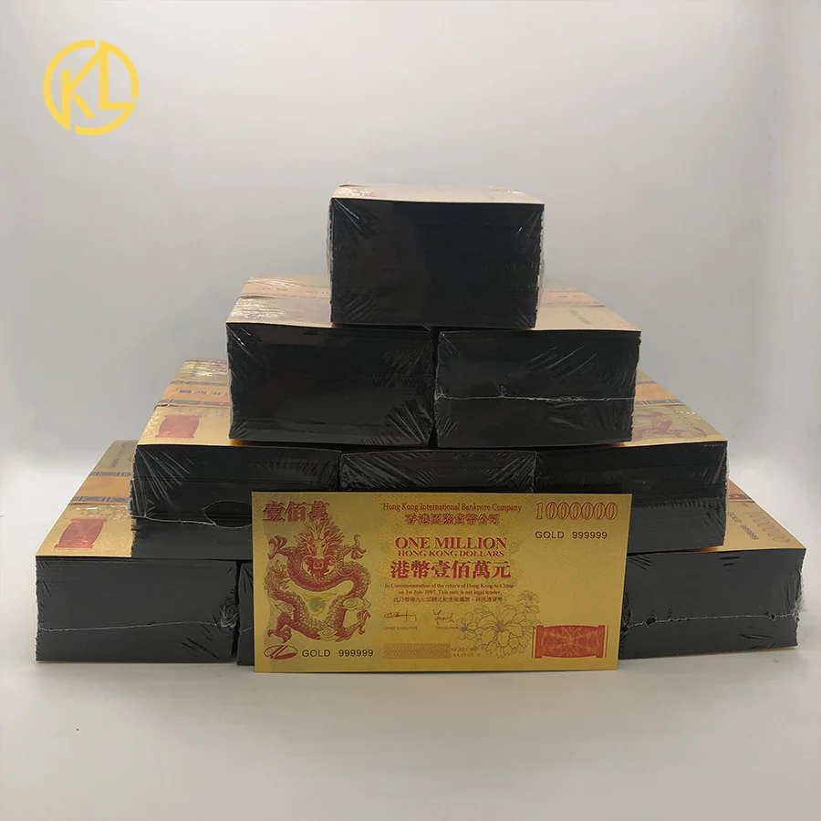 1000 шт./кор. один миллион Гонконга долларов золото Фольга купюр украшен китайским