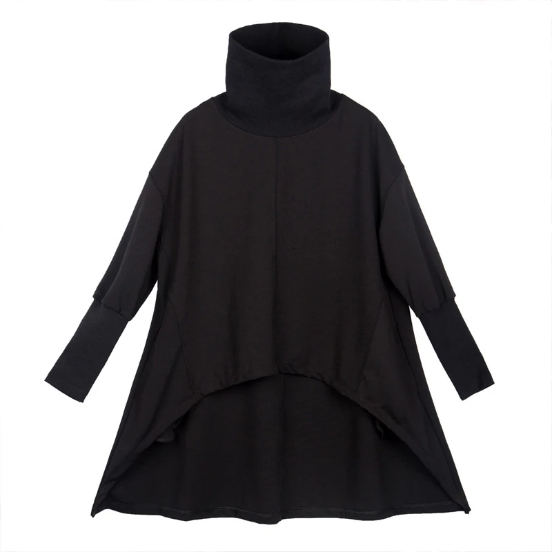 

[EAM] Loose Fit Black Back Long Sweatshirt New Turtleneck Long Sleeve Women Big Size Fashion Tide Spring Autumn 2021 1DC414