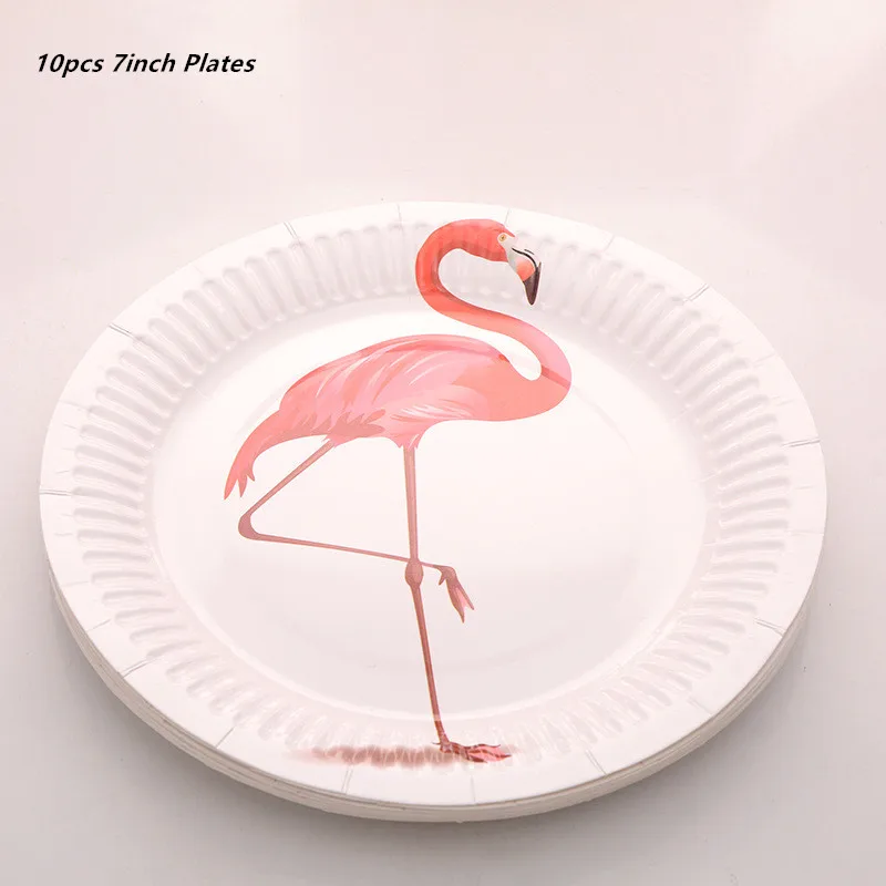 10pcs 7inch plate Гавайская летняя одноразовая посуда для дня рождения Фламинго Пальмовые Листья бумажная салфетка под тарелку кружку тропические Свадебные вечерние мероприятия - Цвет: 10pcs 7inch plate