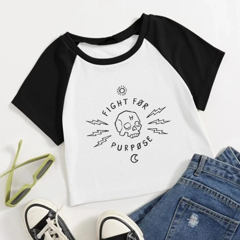 

Skeleton Punk T Shirts Crop Top Women Summer O-neck Short Sleeve Slim Tee Streetwear Street Aesthetic Baby Tee Y2k Camisetas