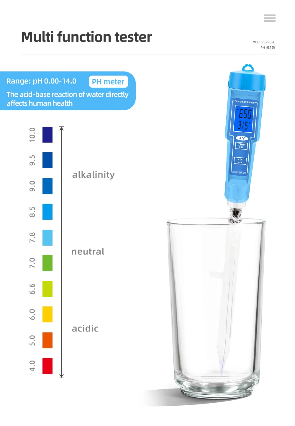 Цифровой автоматический калибровочный измеритель PH Φ Temp Acidimeter для свободной