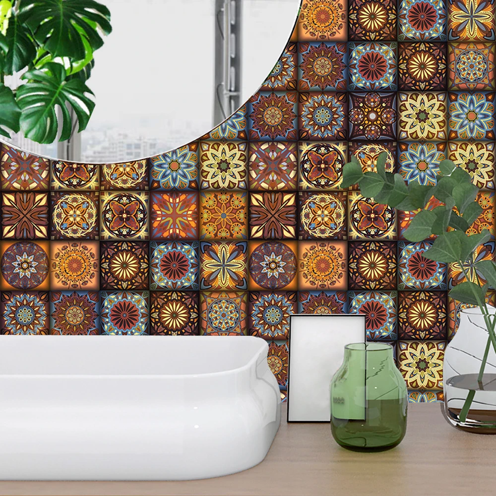 

Настенные Стикеры с мандалой плитка в полоску 10/15/20/30 см, для ванной, кухни, керамическая плитка, декоративные обои, водостойкая художественн...