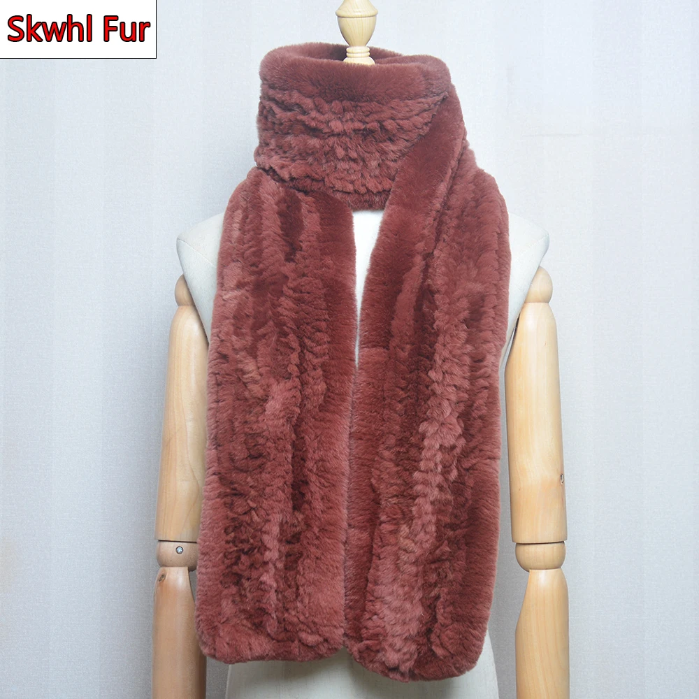 

Long Style Real Genuine Rex Rabbit Fur Scarf Handmade Winter Knitted Real Rex Rabbit Fur Scarves Women Rex Rabbit Fur Wrap Shawl
