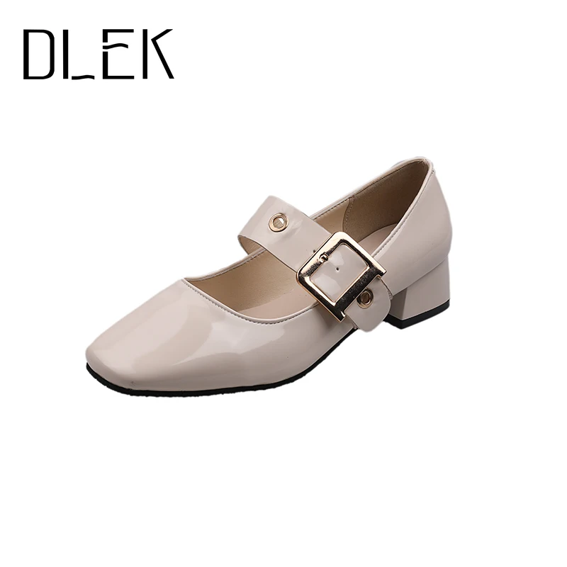 

DLEK Women Fashion Sweet Buckle Solid Slip-on Square Heel Spring Mary Janes Ladies Breathable Summer Party Handmade Pumps