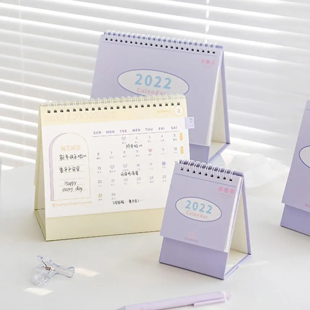 

2022 Macaron Color Desk Calendar Mini Desktop Coil Supplies Table Daily Office Calendar Cute Dual Agenda School Planner Sch D2o0