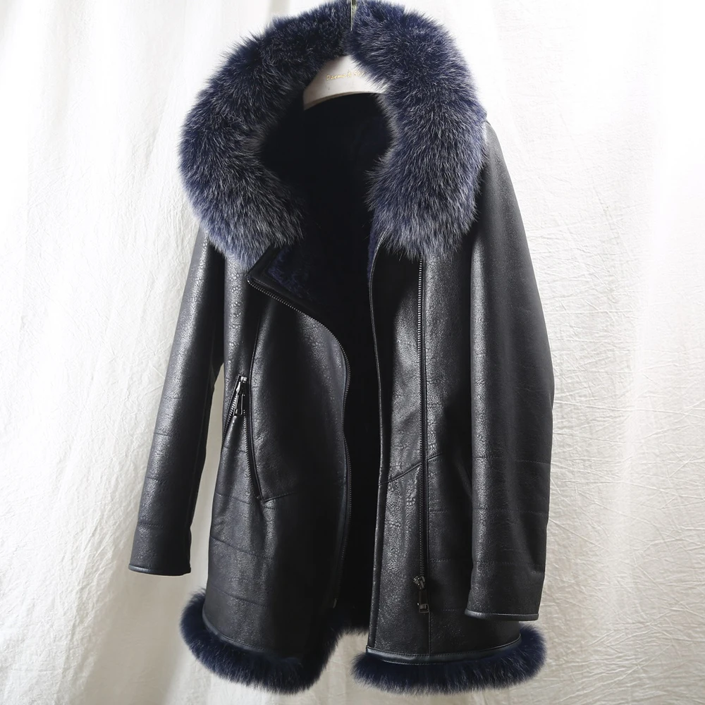 Женская двухсторонняя куртка из натуральной овчины теплая зимняя с воротником