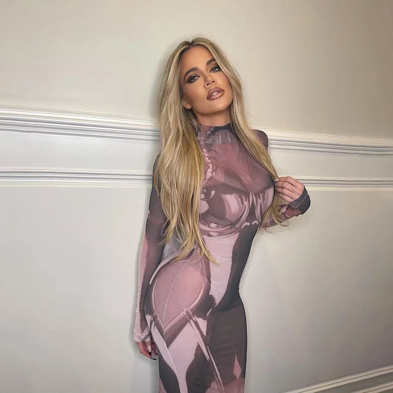 

Sexy Printed Long Dress Women O Neck Full Sleeve Bodycon Dress For Women 2021 Femme Party Clubwear Slim Maxi Dresses Streetwear