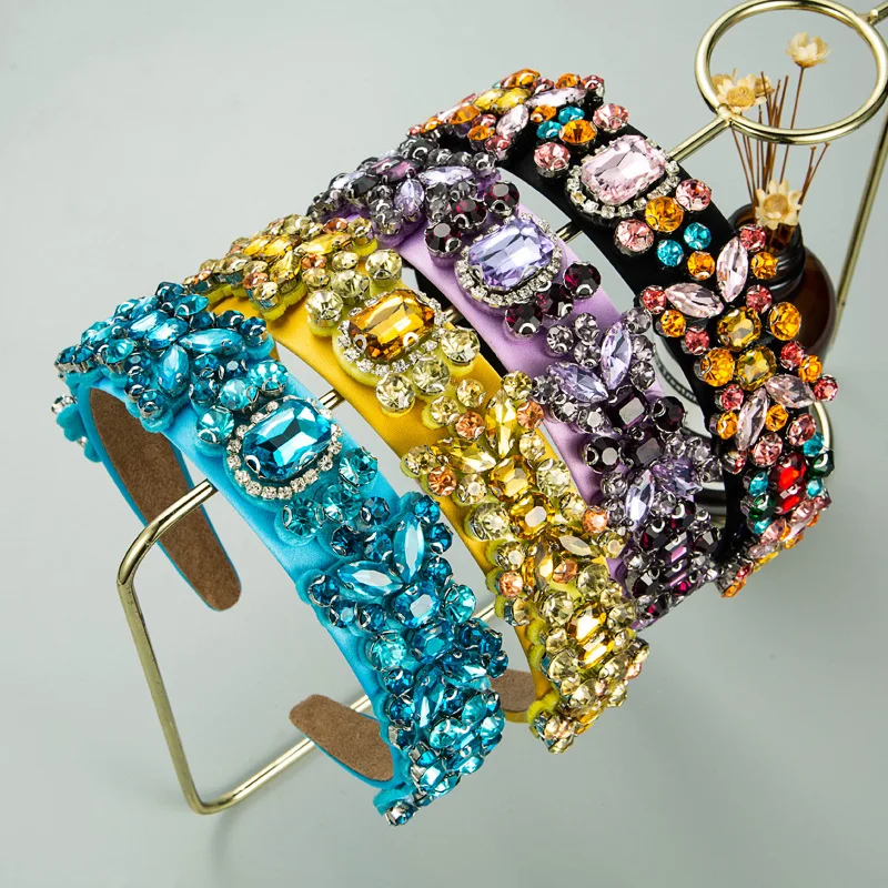 

Summer New Fashion Ladies Baroque Retro Hairband Color Rhinestones Headband Full Diamond Hair Accessories Women Headdress