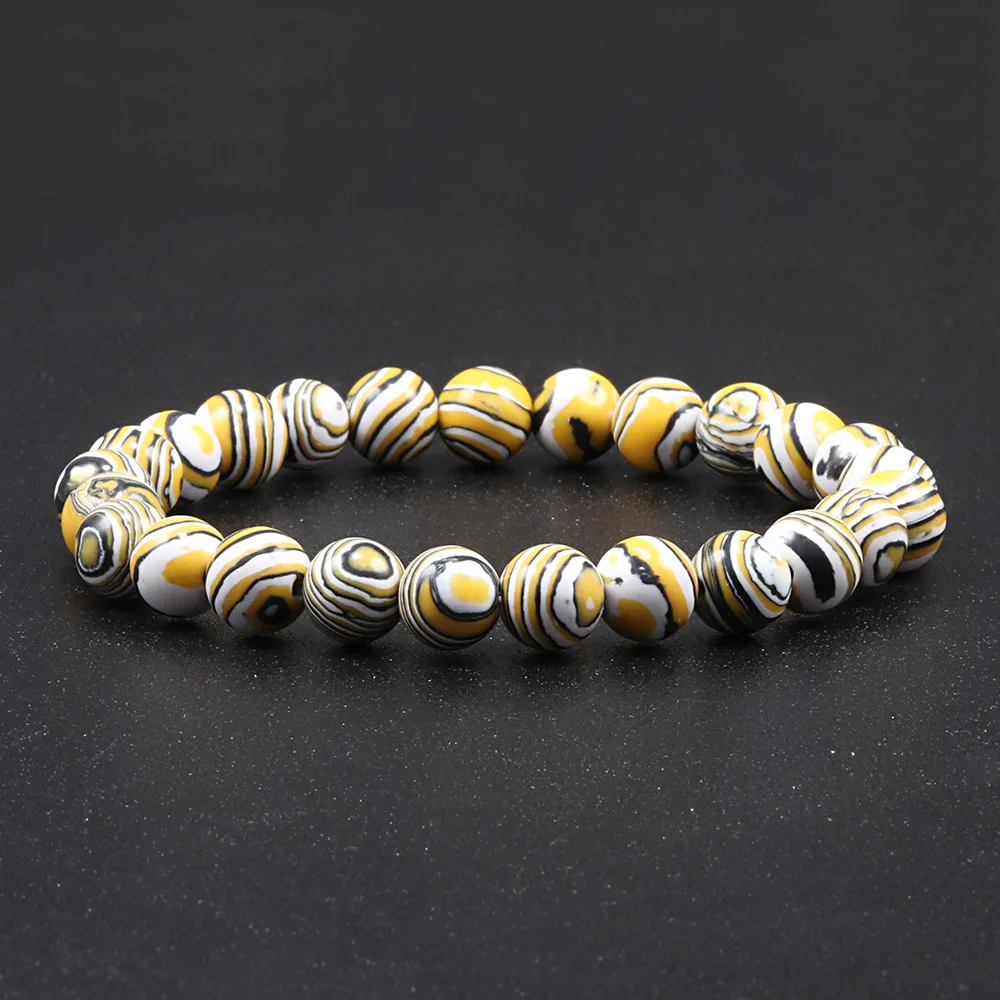 Браслеты из натурального камня малахита 8 мм цветных бусин Чакра Энергия Браслет Эластичный Классический Парный Йога-Молитва Обаятельные украшения.