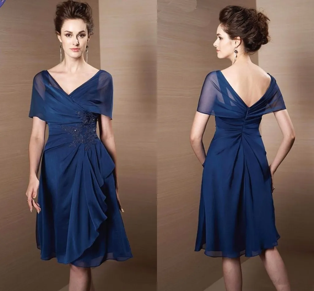 

Темно-синие платья для матери невесты 2021 A-силуэт с V-образным вырезом шифоновая аппликация с бисером для жениха короткие на заказ