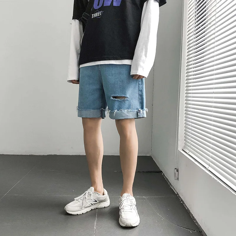 Solid Hole Knee Length Shorts Jeans Casual Fashion Men Short Denim Slim Homme Big Size | Мужская одежда