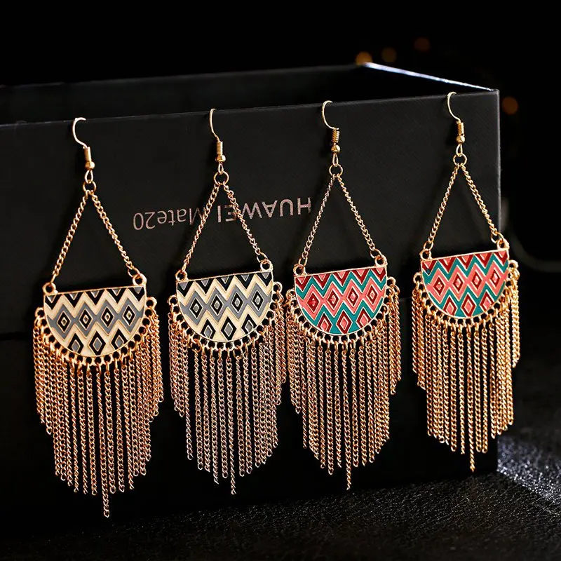 Винтаж Золото Геометрические длинные цепи висячие серьги Кисточки для Для