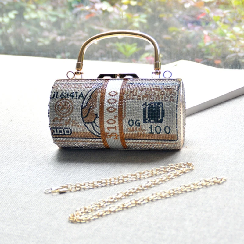 

Dollars Crystal Clutch Purses Women Diamond Evening Bags Party Cocktail Rhinestone Handbags Wedding Dinner Bag 066C