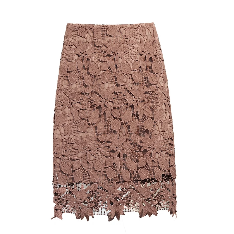 Женская кружевная юбка с высокой талией облегающая элегантная розовая длинная