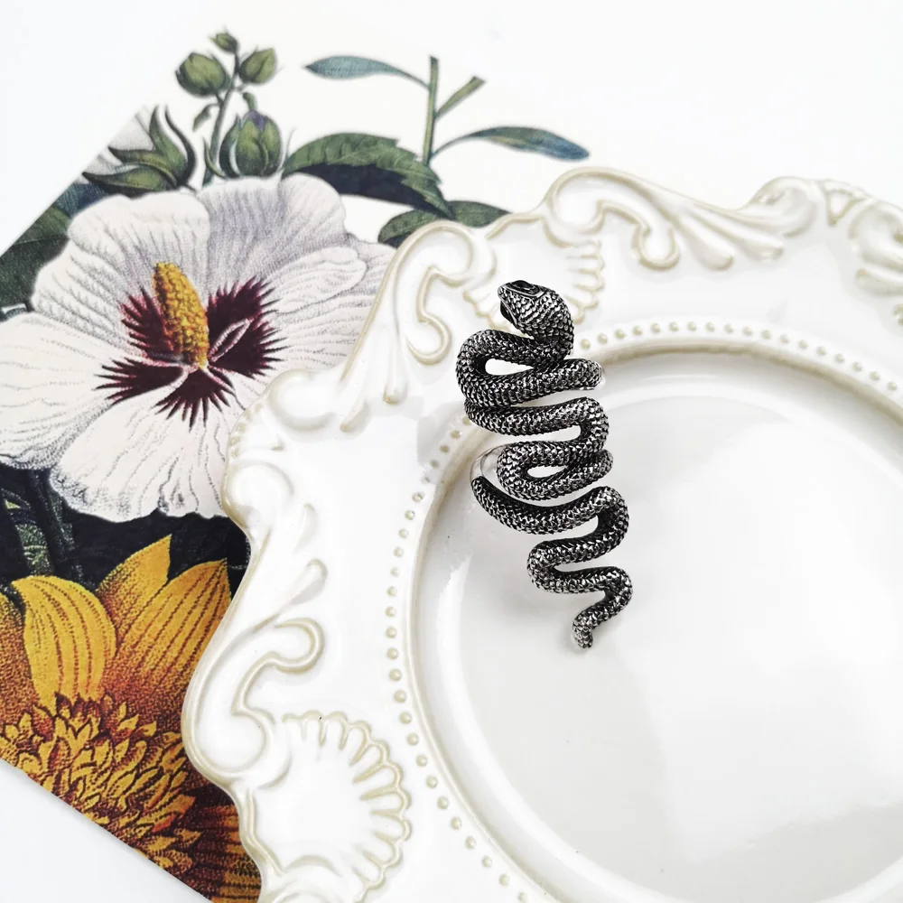 Сказочное мистическое Тропическое кольцо черная змея 2019 серебро 925 пробы