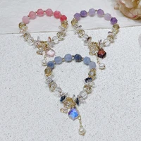faceted diamond crystal bracelets for women sweet candy color cute lucky cat bracelet aquamarine amethyst water drop bracelet