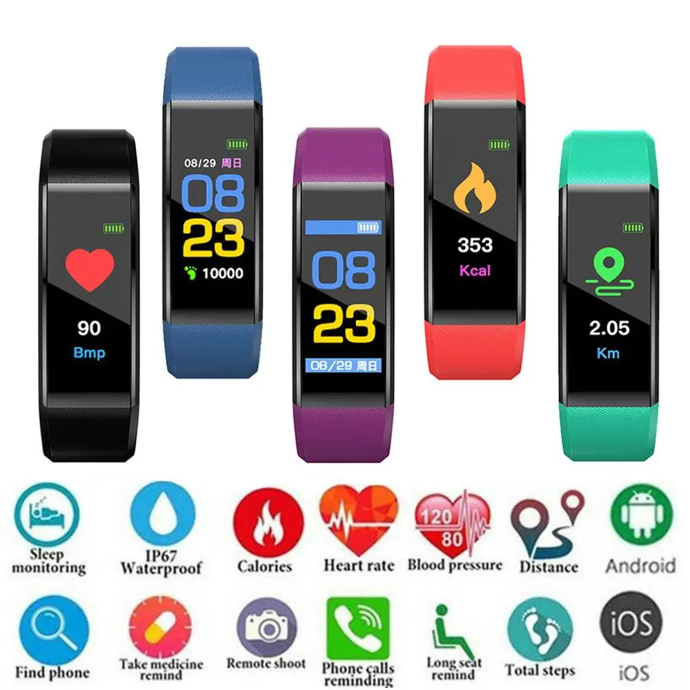 PK Смарт-часы Браслет фитнес-трекер кровяное давление монитор сердечного ритма