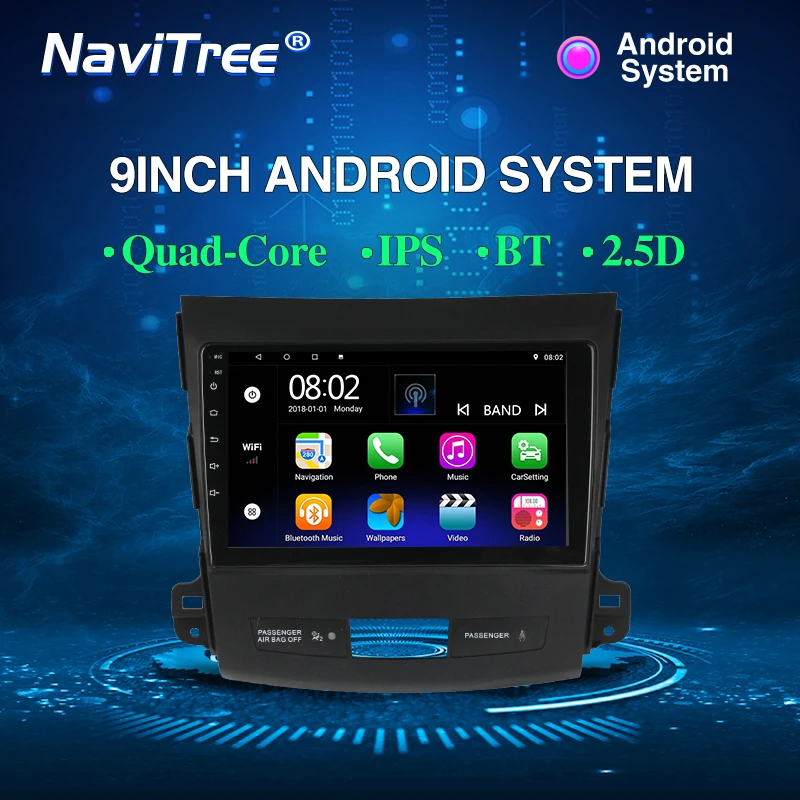NaviTree 9 дюймов ips 1024*600 Android 9,0 автомобильный радио мультимедиа для Mitsubishi Outlander xl 2 2005-2011 bluetooth FM usb заднего вида
