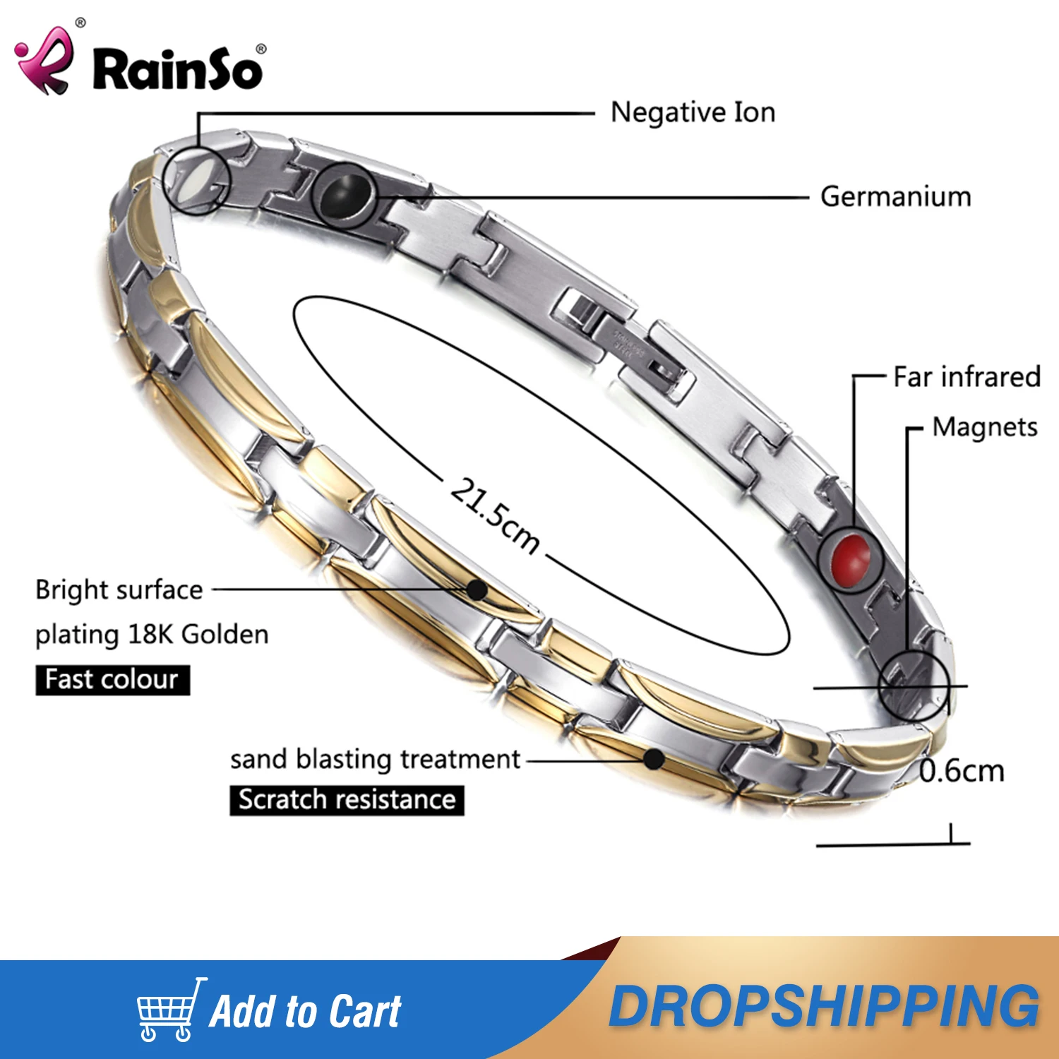 

Rainso Health Bio Energy Bracelet Fashion Women's Bracelet&Bangle Wristband Germanium Sliming Charm Bracelet for Arthritis