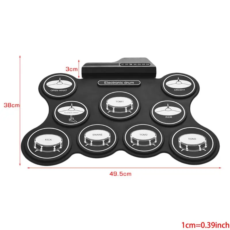

Portable USB Roll Up Drum Kit Digital Electronic Drum Set 9 Silicon Drum Pads with Drumsticks Foot Pedals for Beginners