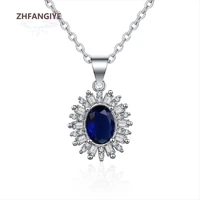 zhfangiye necklace for women 925 silver jewelry with sapphire zircon gemstone oval shape pendant wedding party gift accessories