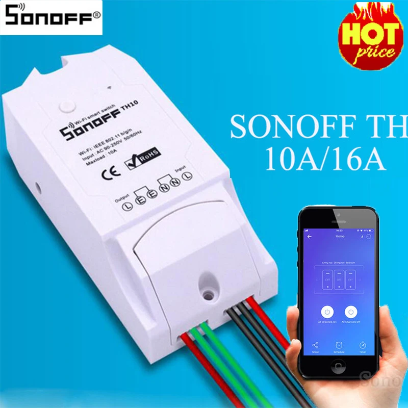 Смарт переключатель Sonoff TH16/TH10 с датчиком температуры и влажности Wi Fi|Модули для