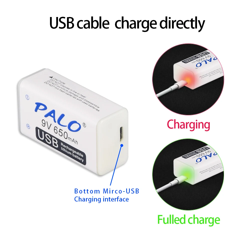 PALO 9V 650mAh литиевая li-po литий-ионная аккумуляторная батарея с микро usb кабелем для микрофона игрушка пульт дистанционного управления KTV