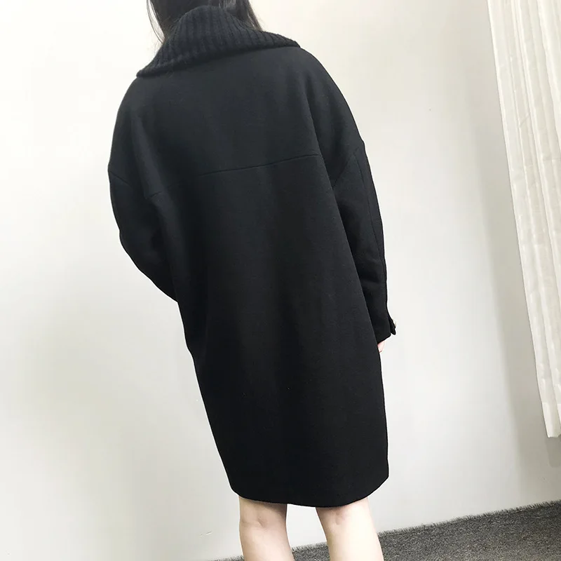 Женское шерстяное пальто двубортное с отложным воротником длинное для зимы |