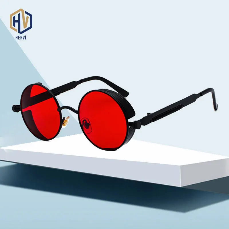 Женские и мужские круглые солнцезащитные очки в стиле панк брендовые