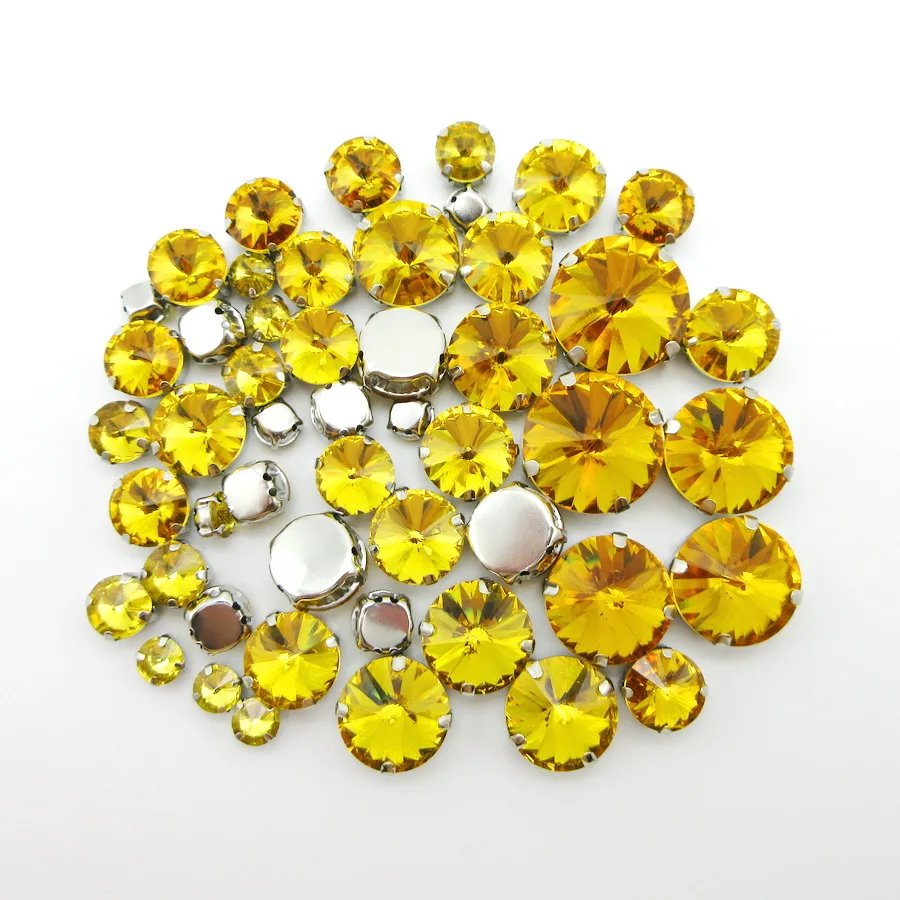 Topaz glass crystal strass mix круглые Rivoli shape 7 Size silver claw flatback sew on одежда со стразами bags diy